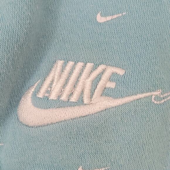 NIKE Swoosh All-Over-Print Hoodie Small 21x24 Blue Baggy Crop - Picture 11 of 15